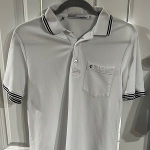 White Criquet Polo with Navy Stripes